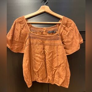 Abercrombie & Fitch Terracotta Blouse with Lace Accents